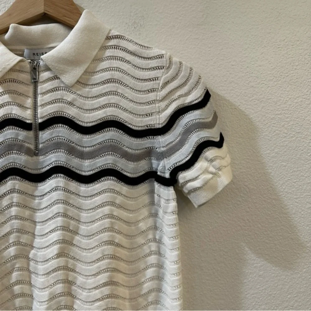 Reiss Cole Junior Quarter Zip Textured‎ T-Shirt In Optic White Size 11 - 12Y